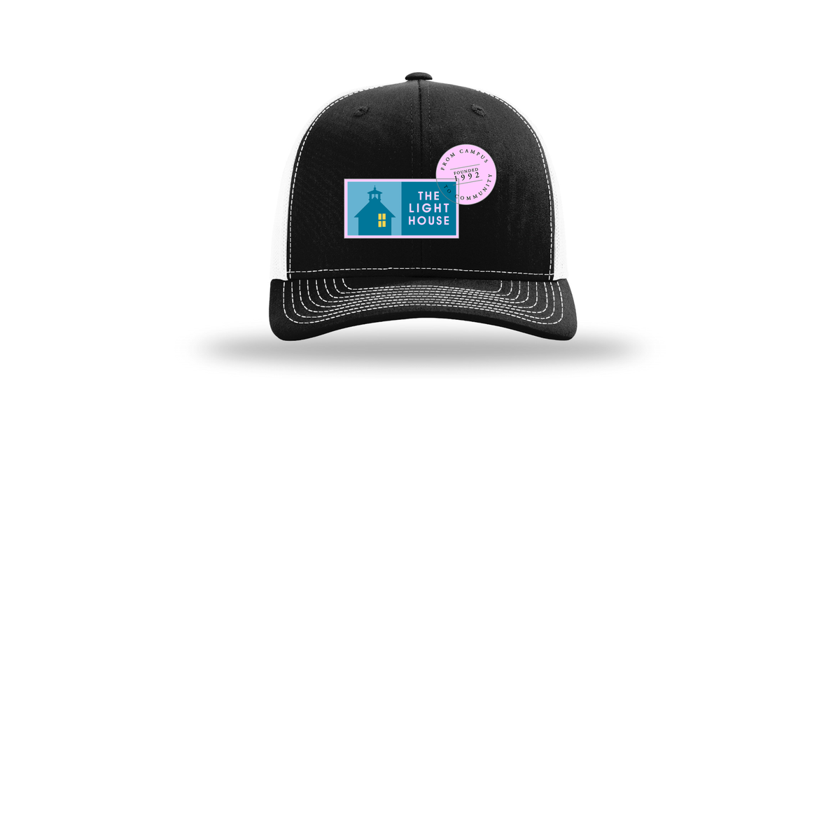 lhcampus-richardson-trucker-cap-embroidery-capfront-R112-blackwhite-flat-front