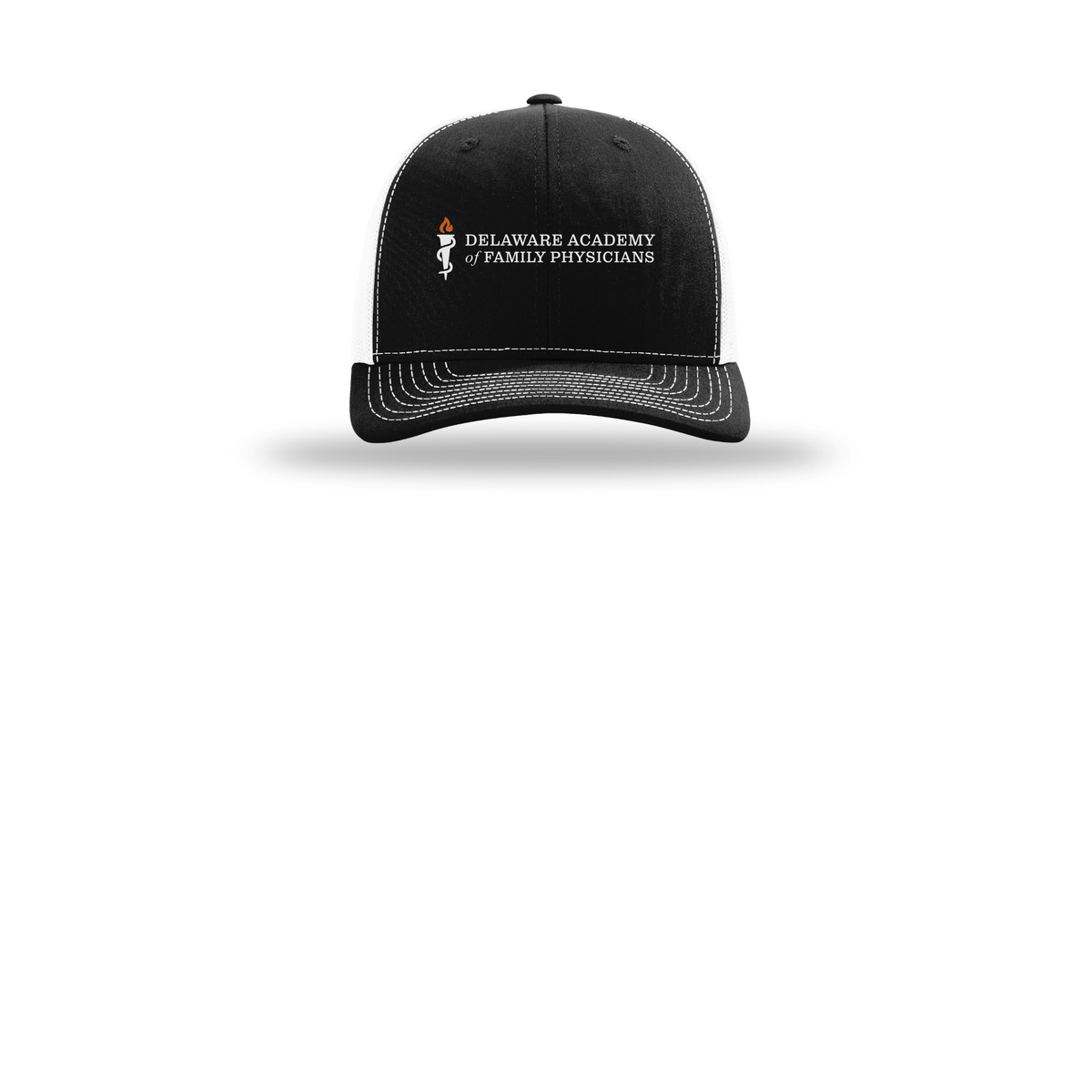 delfamdoc-richardson-trucker-cap-embroidery-capfront-R112-blackwhite-flat-front