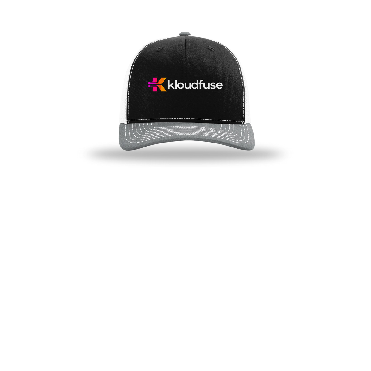 kloudfuse-richardson-trucker-cap-embroidery-capfront-R112-blackwhiteheathergrey-flat-front