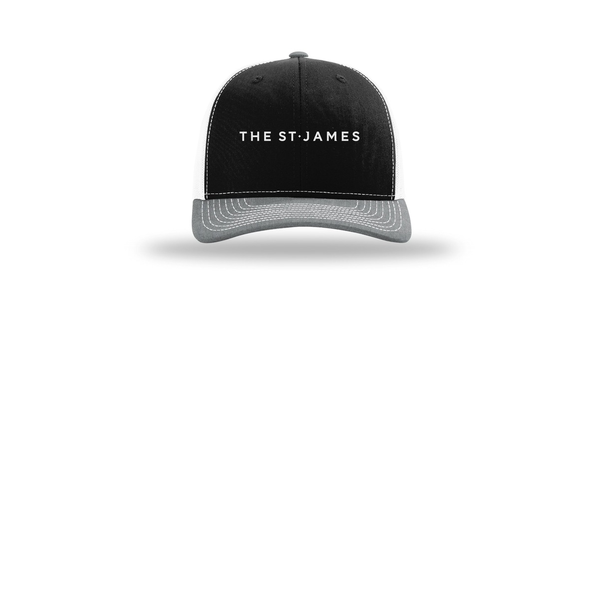 thestjames-richardson-trucker-cap-embroidery-capfront-R112-blackwhiteheathergrey-flat-front