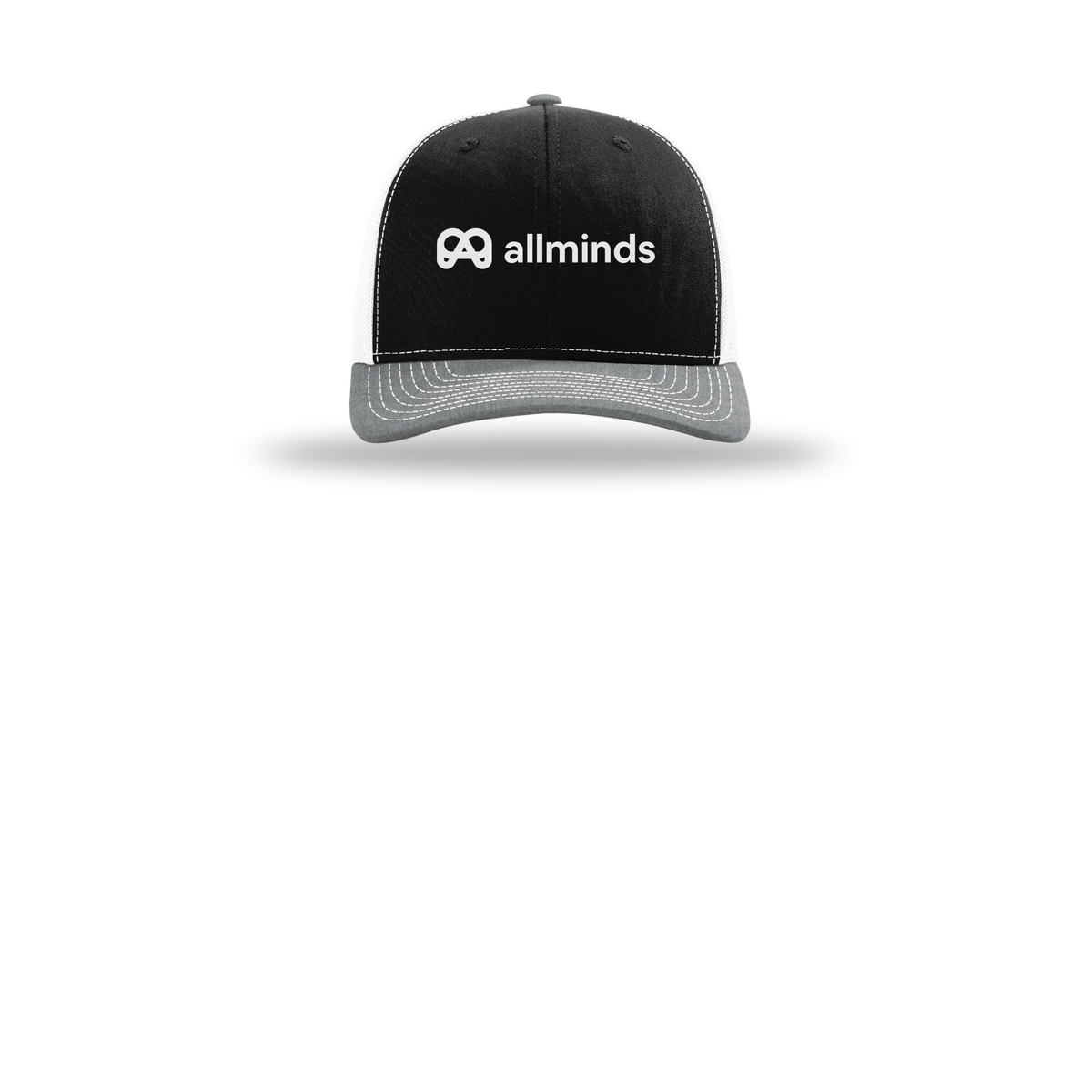 getallminds-richardson-trucker-cap-embroidery-capfront-R112-blackwhiteheathergrey-flat-front