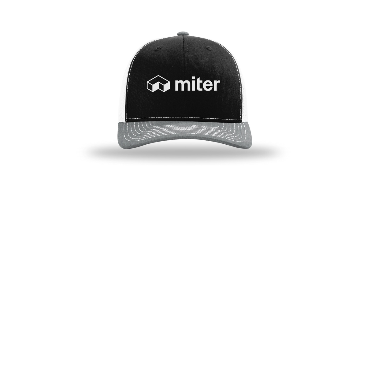 miter-richardson-trucker-cap-embroidery-capfront-R112-blackwhiteheathergrey-flat-front