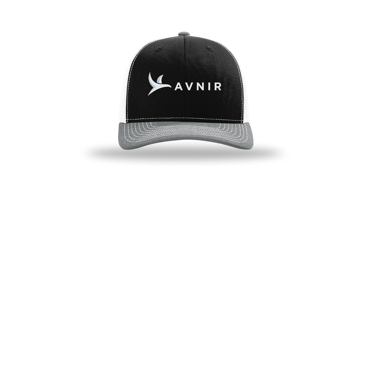 avnir-richardson-trucker-cap-embroidery-capfront-R112-blackwhiteheathergrey-flat-front