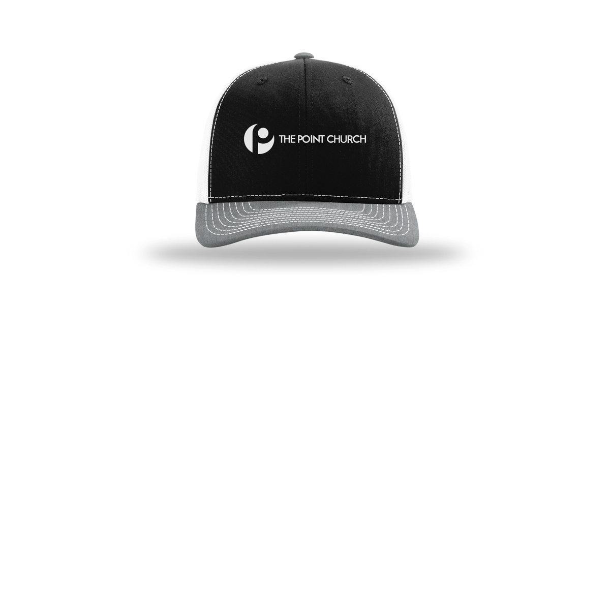 thepointva-richardson-trucker-cap-embroidery-capfront-R112-blackwhiteheathergrey-flat-front