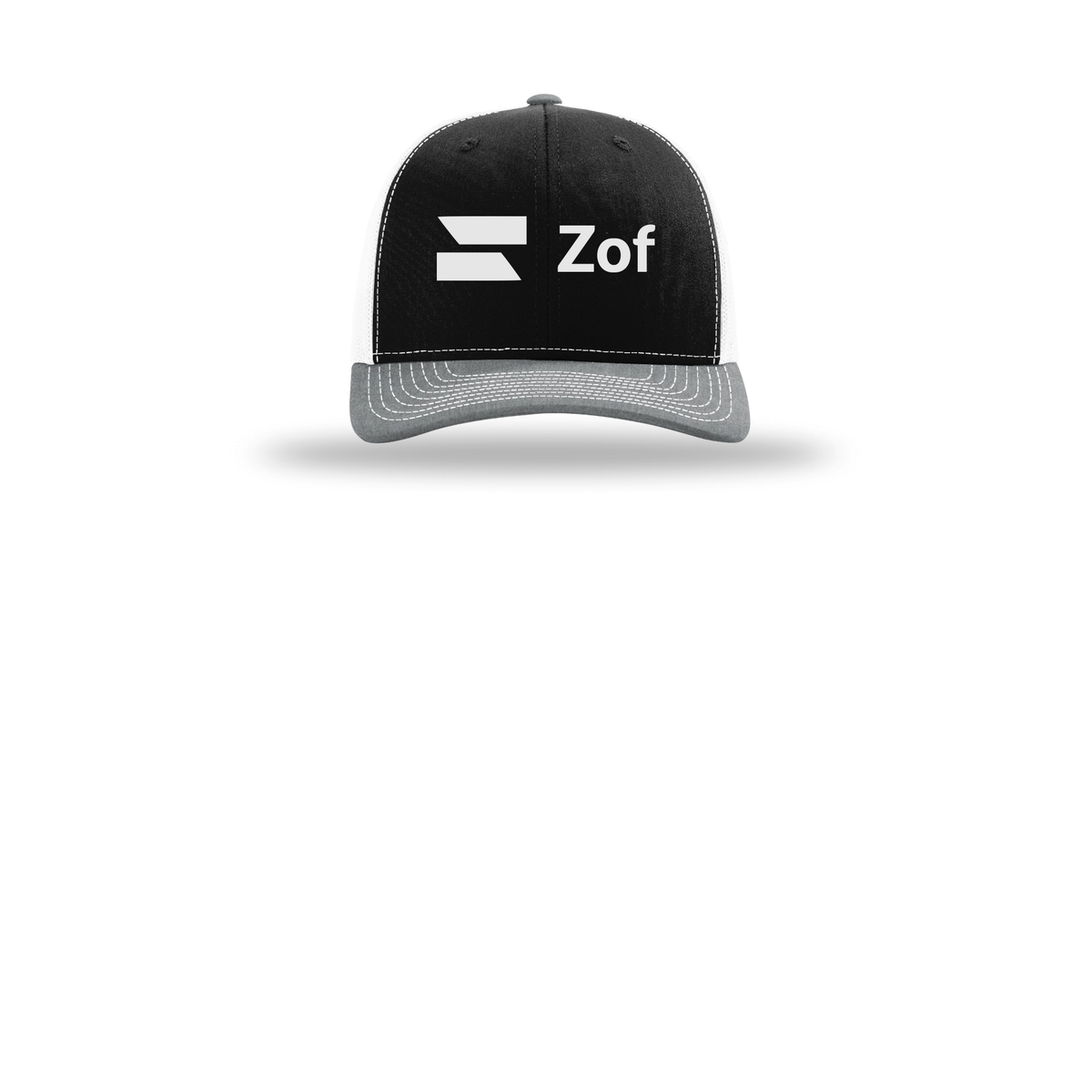 zof-richardson-trucker-cap-embroidery-capfront-R112-blackwhiteheathergrey-flat-front