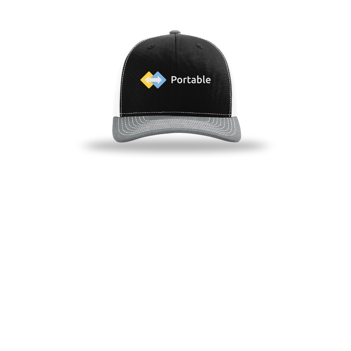 portable-richardson-trucker-cap-embroidery-capfront-R112-blackwhiteheathergrey-flat-front
