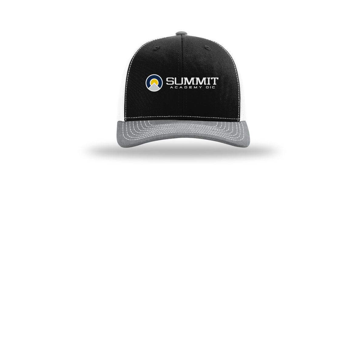 saoic-richardson-trucker-cap-embroidery-capfront-R112-blackwhiteheathergrey-flat-front