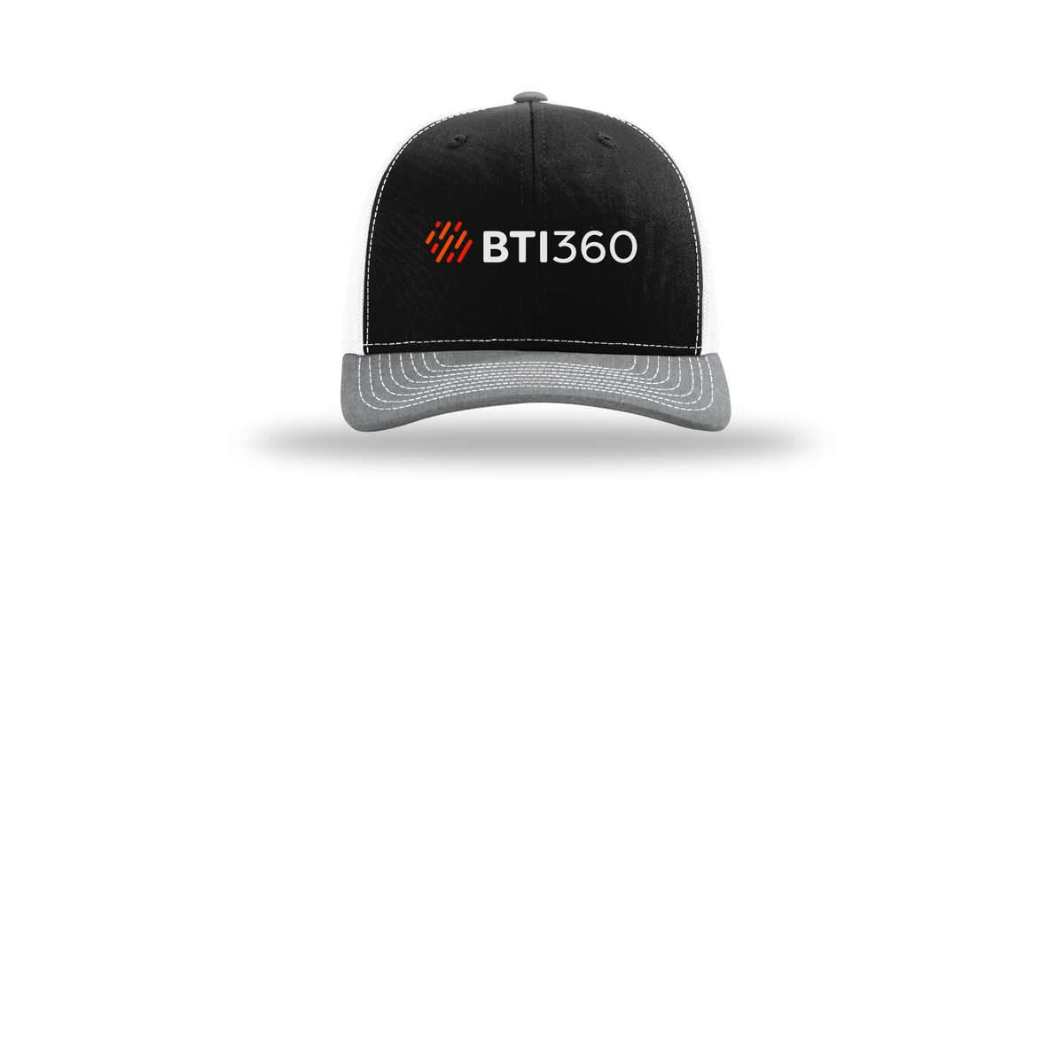 bti360-richardson-trucker-cap-embroidery-capfront-R112-blackwhiteheathergrey-flat-front