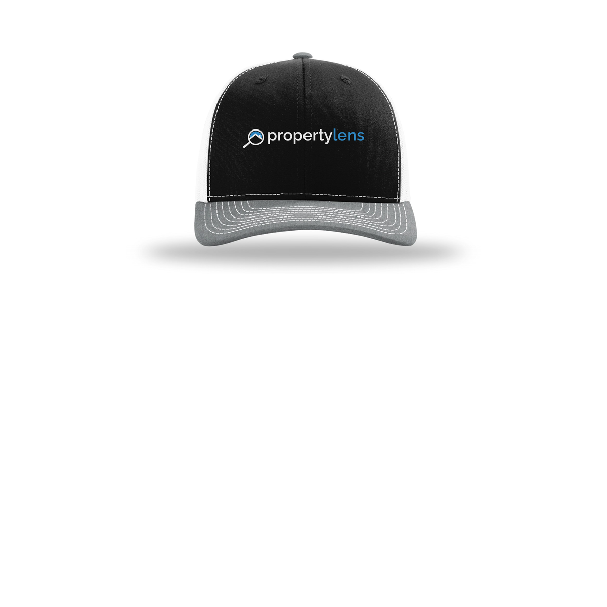 propertylens-richardson-trucker-cap-embroidery-capfront-R112-blackwhiteheathergrey-flat-front