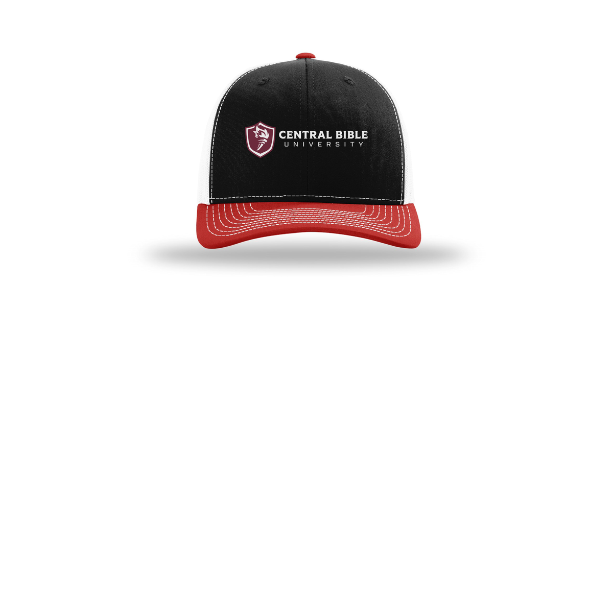 centralbible-richardson-trucker-cap-embroidery-capfront-R112-blackwhitered-flat-front
