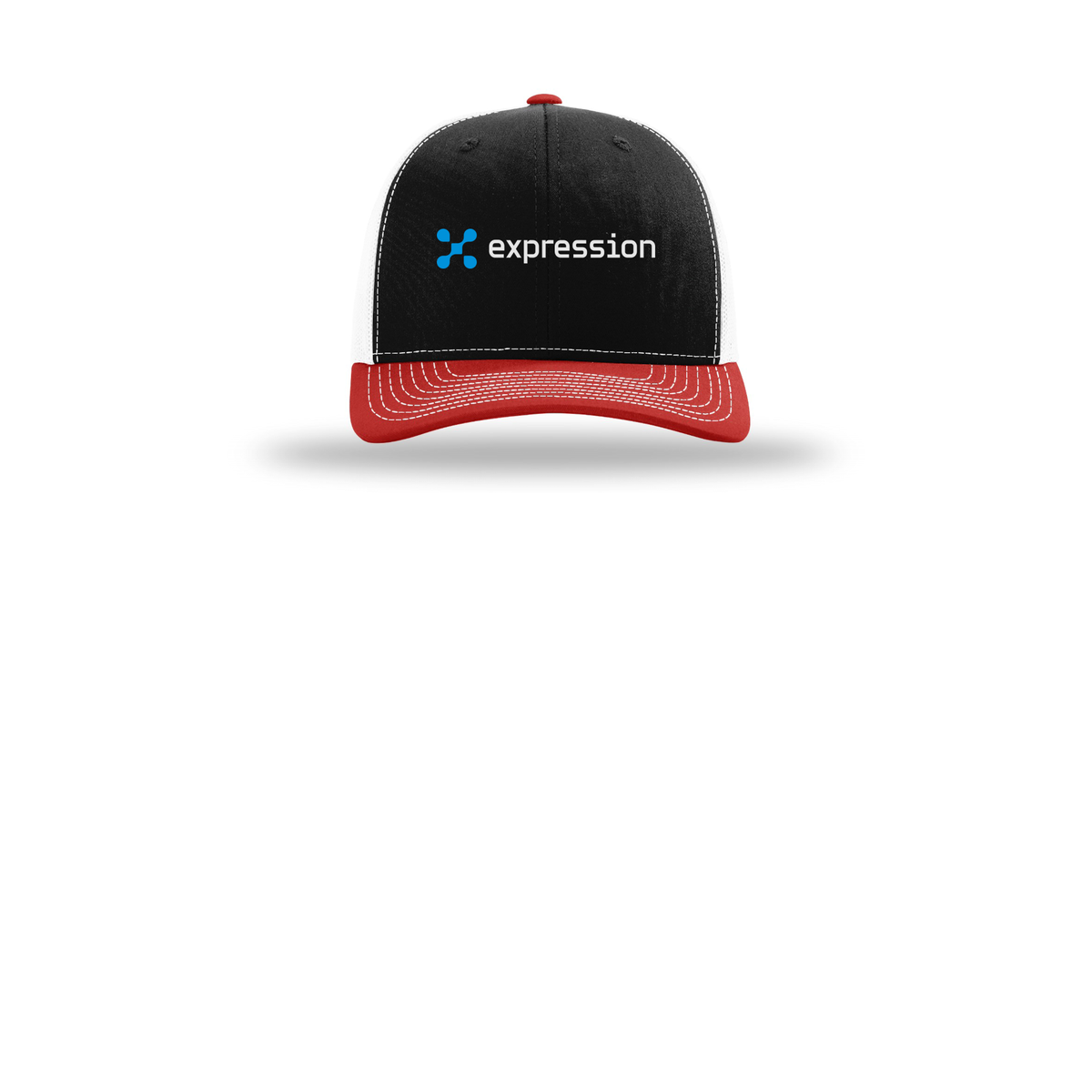 expr-richardson-trucker-cap-embroidery-capfront-R112-blackwhitered-flat-front