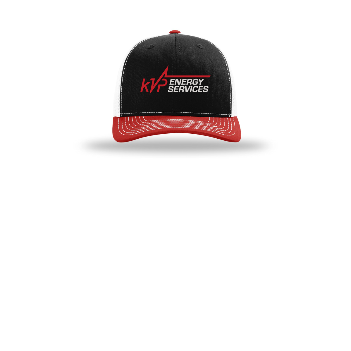 kvpenergy-richardson-trucker-cap-embroidery-capfront-R112-blackwhitered-flat-front