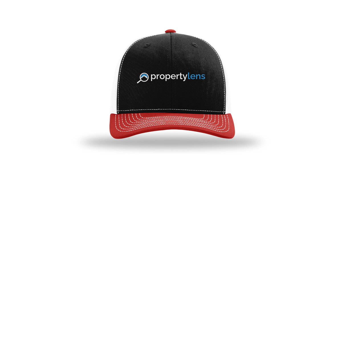 propertylens-richardson-trucker-cap-embroidery-capfront-R112-blackwhitered-flat-front