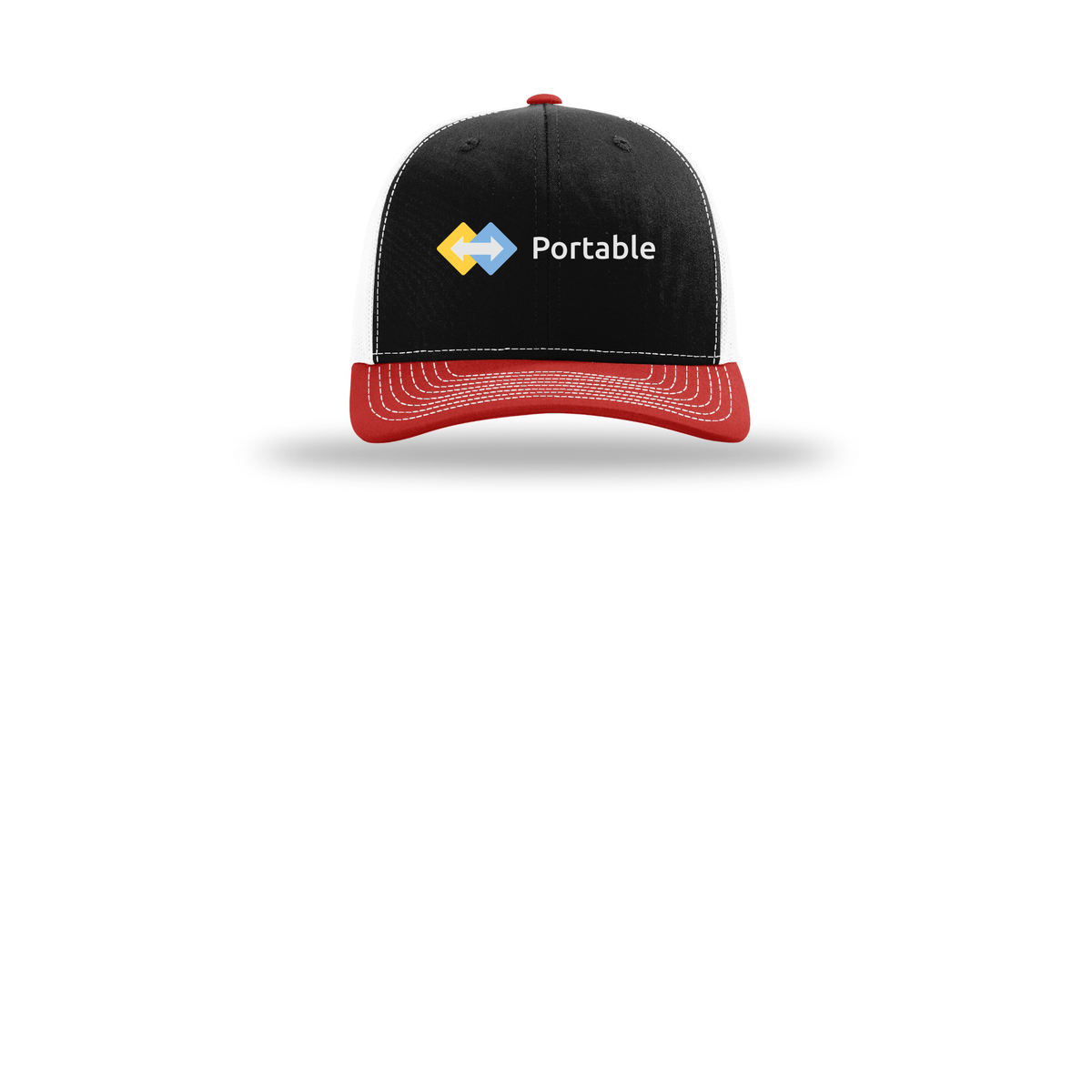 portable-richardson-trucker-cap-embroidery-capfront-R112-blackwhitered-flat-front