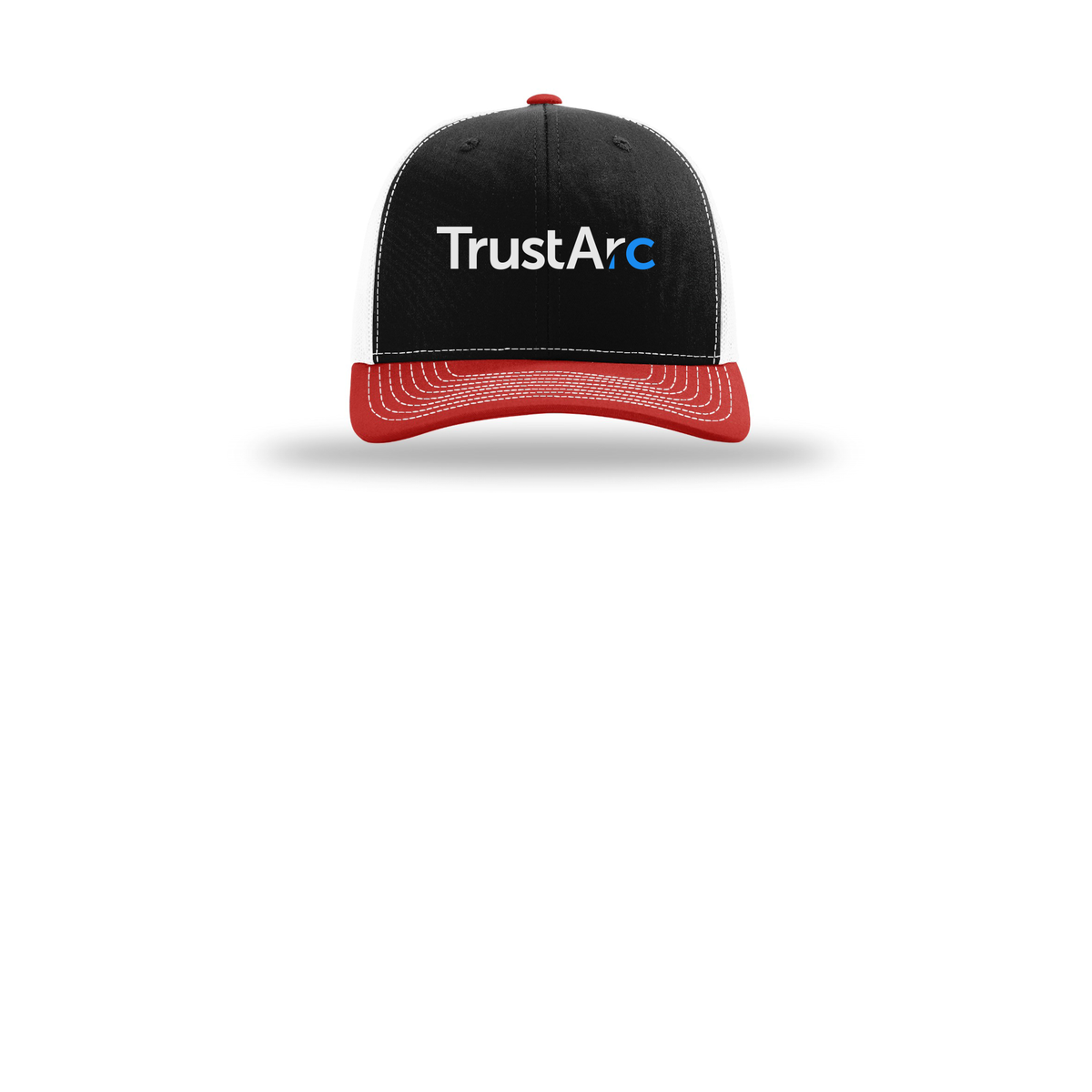 trustarc-richardson-trucker-cap-embroidery-capfront-R112-blackwhitered-flat-front