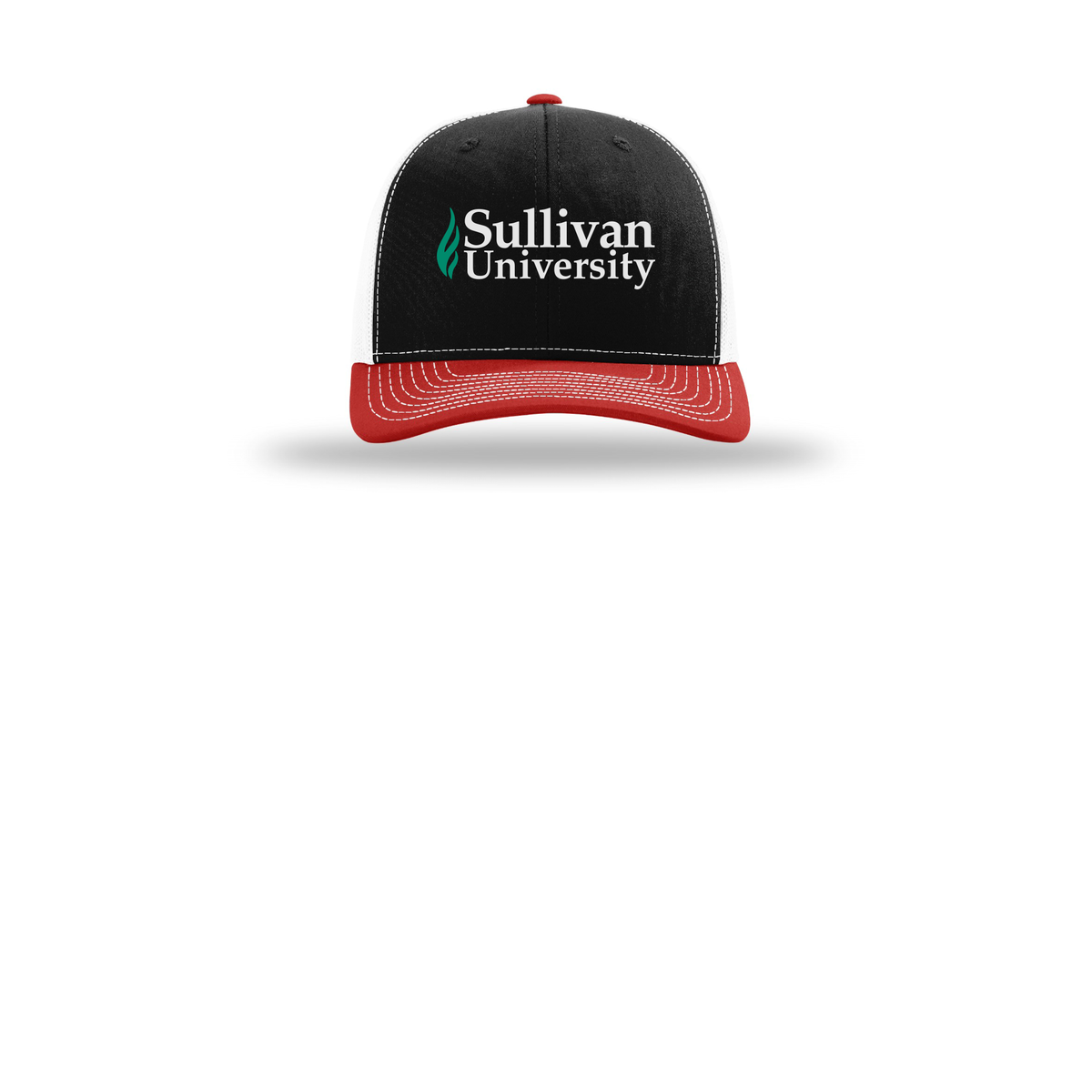 sullivan-richardson-trucker-cap-embroidery-capfront-R112-blackwhitered-flat-front