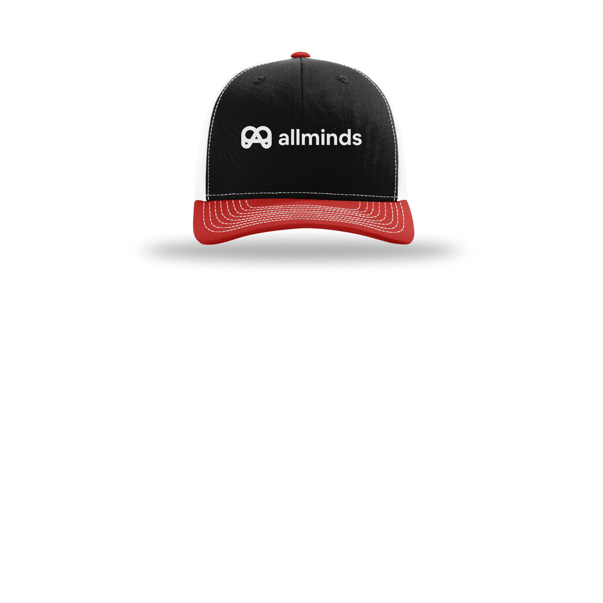 getallminds-richardson-trucker-cap-embroidery-capfront-R112-blackwhitered-flat-front