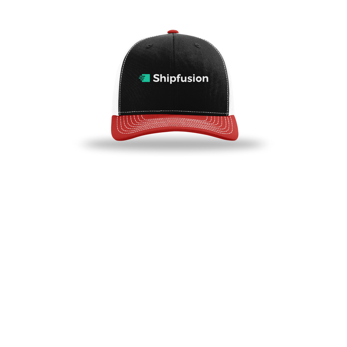 shipfusion-richardson-trucker-cap-embroidery-capfront-R112-blackwhitered-flat-front