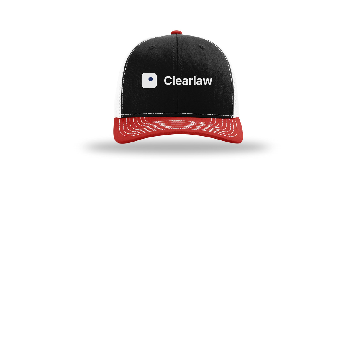 clearlaw-richardson-trucker-cap-embroidery-capfront-R112-blackwhitered-flat-front