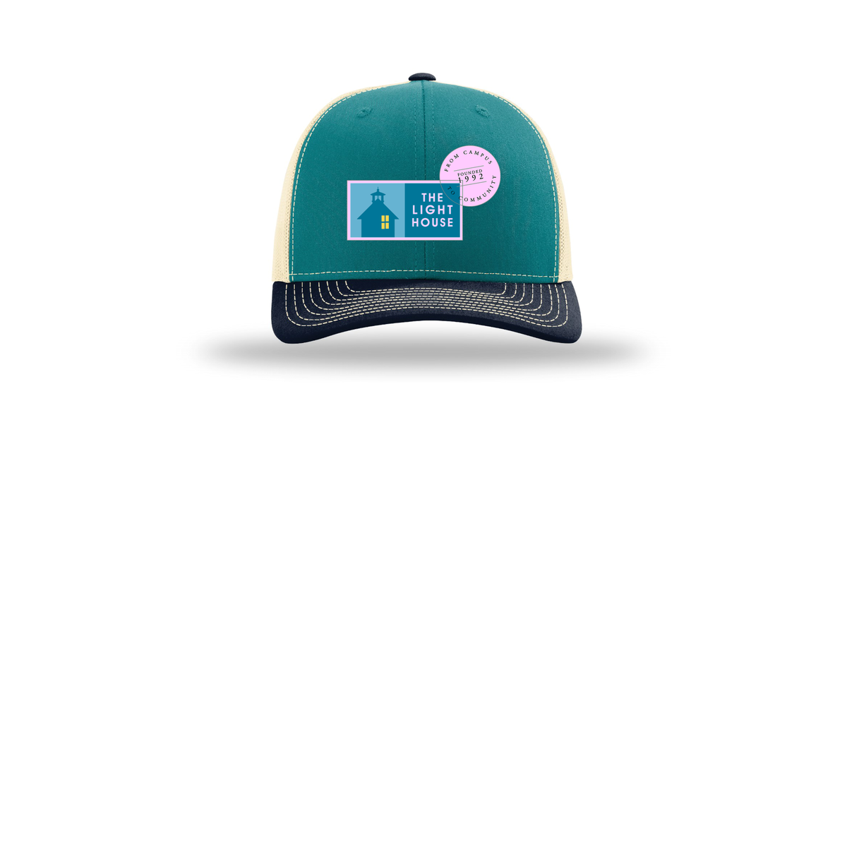lhcampus-richardson-trucker-cap-embroidery-capfront-R112-bluetealbirchnavy-flat-front