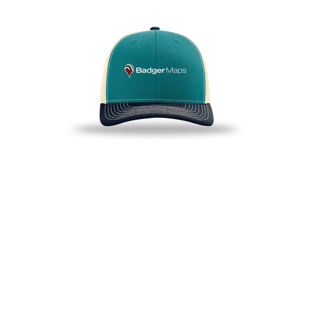 badgermapping-richardson-trucker-cap-embroidery-capfront-R112-bluetealbirchnavy-flat-front