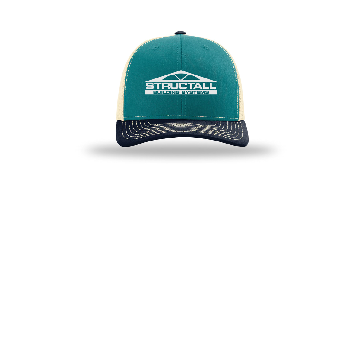 structall-richardson-trucker-cap-embroidery-capfront-R112-bluetealbirchnavy-flat-front