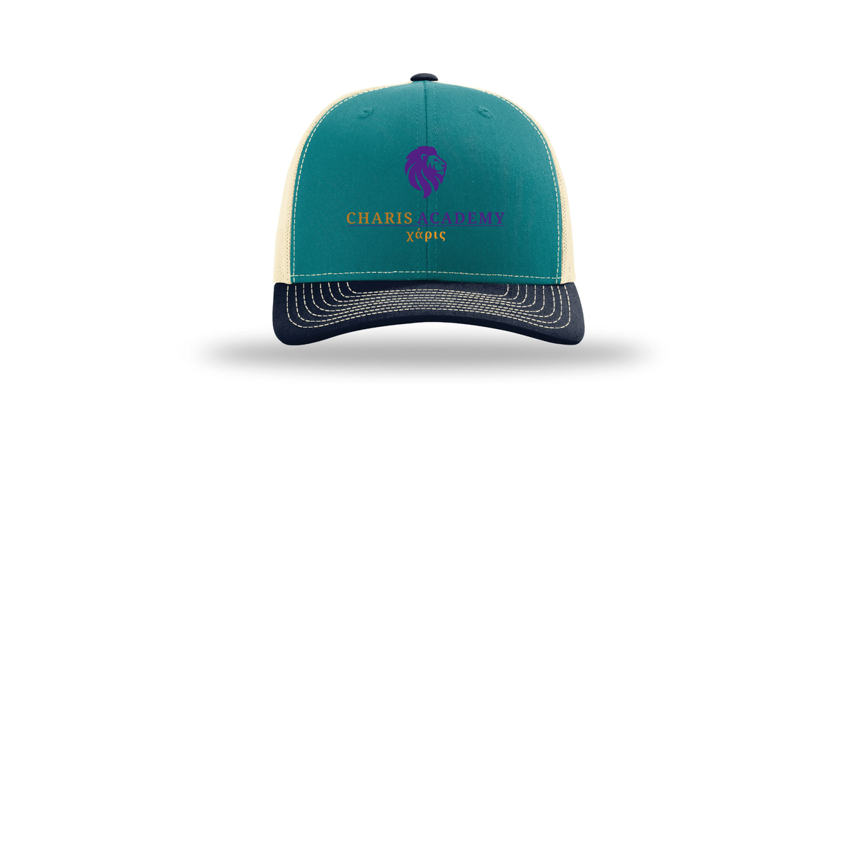 cahazleton-richardson-trucker-cap-embroidery-capfront-R112-bluetealbirchnavy-flat-front