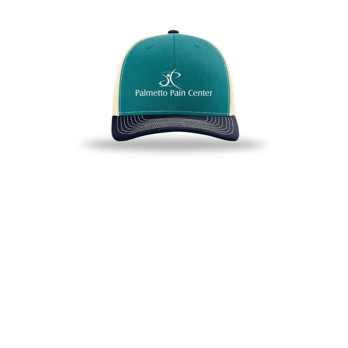 palmetto-pain-center-richardson-trucker-cap-embroidery-capfront-R112-bluetealbirchnavy-flat-front