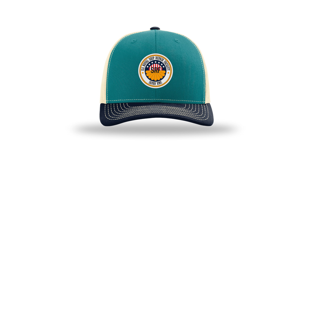 srf-jrmc-richardson-trucker-cap-embroidery-capfront-R112-bluetealbirchnavy-flat-front