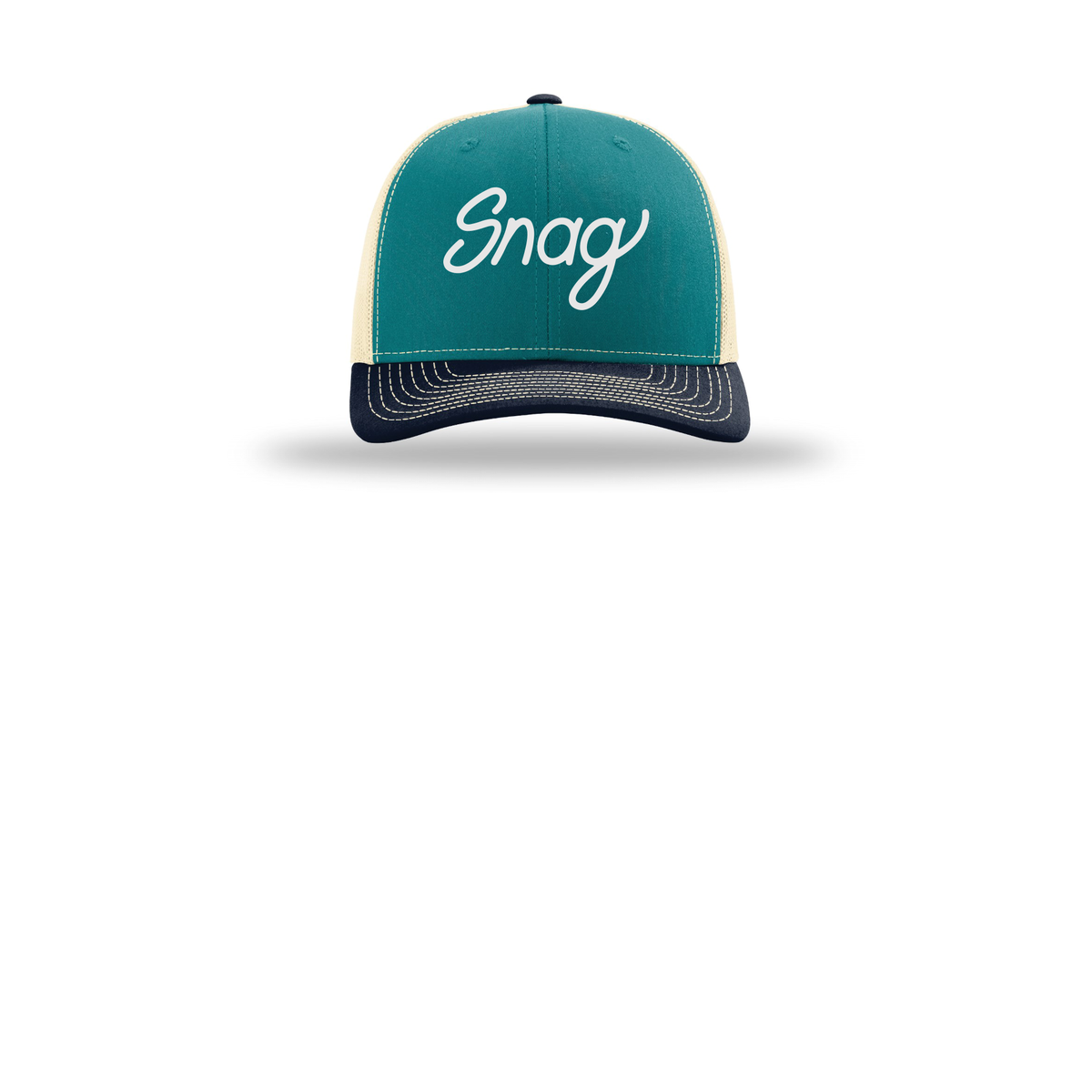 snagdelivery-richardson-trucker-cap-embroidery-capfront-R112-bluetealbirchnavy-flat-front