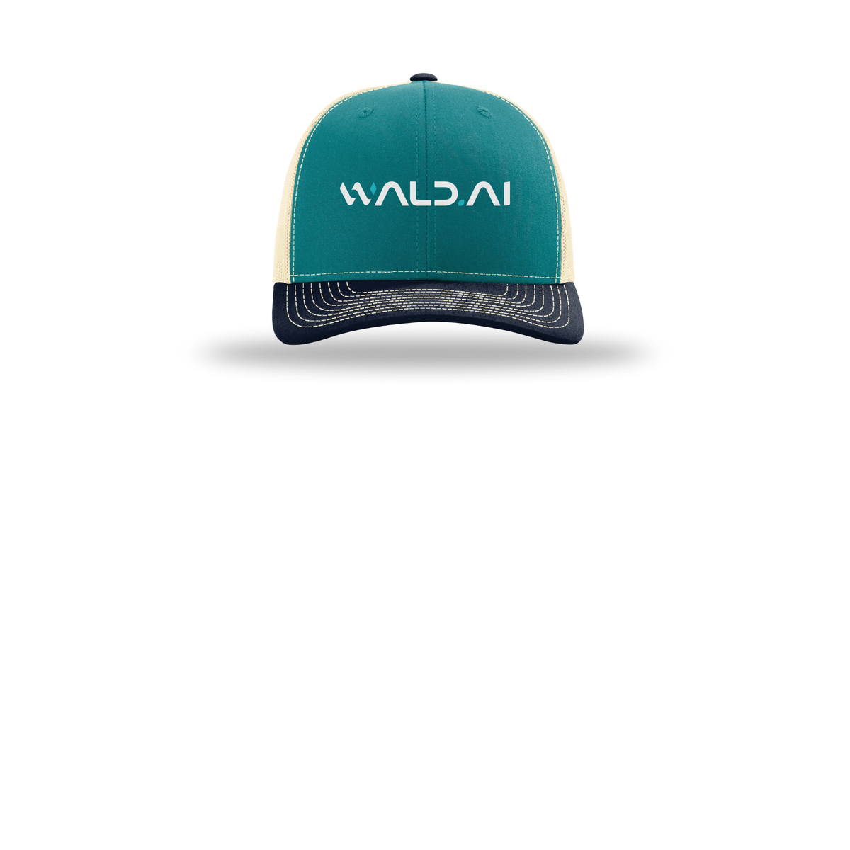 wald-richardson-trucker-cap-embroidery-capfront-R112-bluetealbirchnavy-flat-front