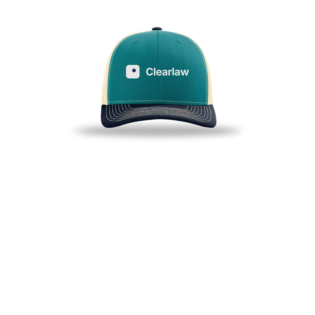 clearlaw-richardson-trucker-cap-embroidery-capfront-R112-bluetealbirchnavy-flat-front