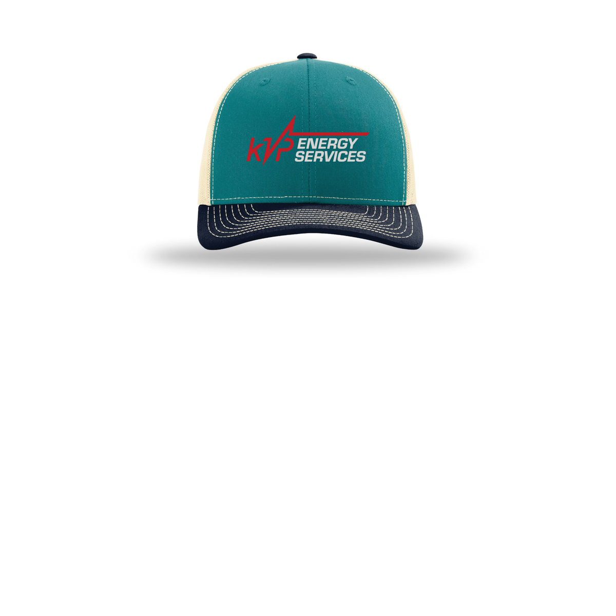 kvpenergy-richardson-trucker-cap-embroidery-capfront-R112-bluetealbirchnavy-flat-front