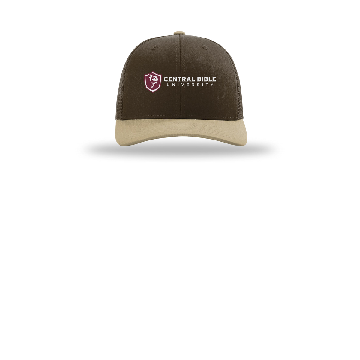 centralbible-richardson-trucker-cap-embroidery-capfront-R112-brownbrownkhaki-flat-front