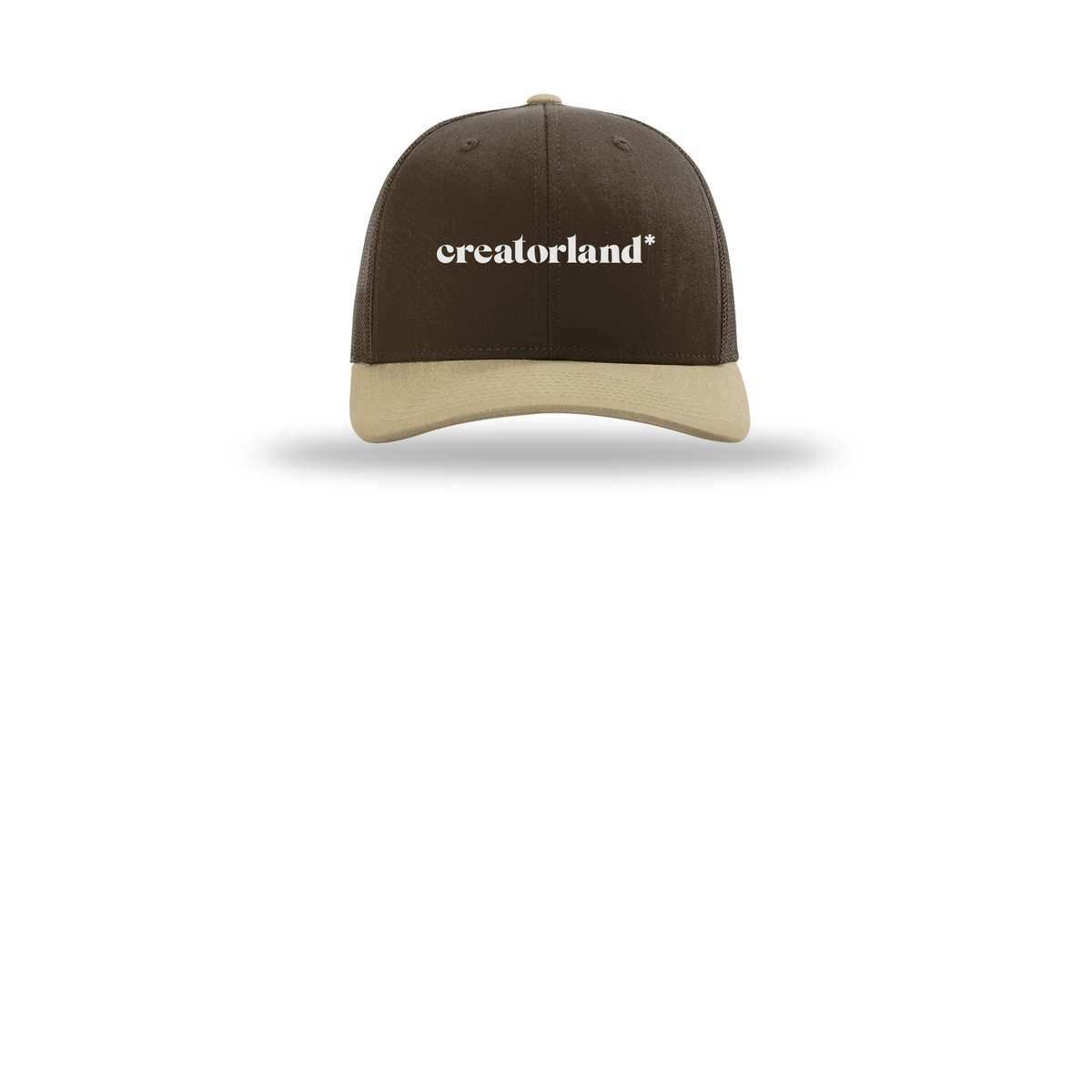 creatorland-richardson-trucker-cap-embroidery-capfront-R112-brownbrownkhaki-flat-front