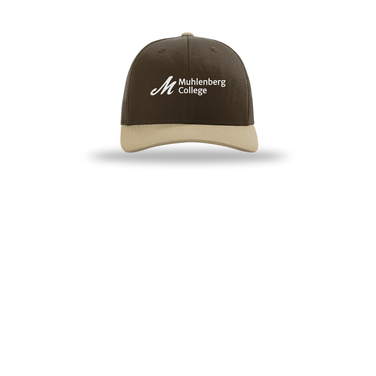 muhlenberg-richardson-trucker-cap-embroidery-capfront-R112-brownbrownkhaki-flat-front