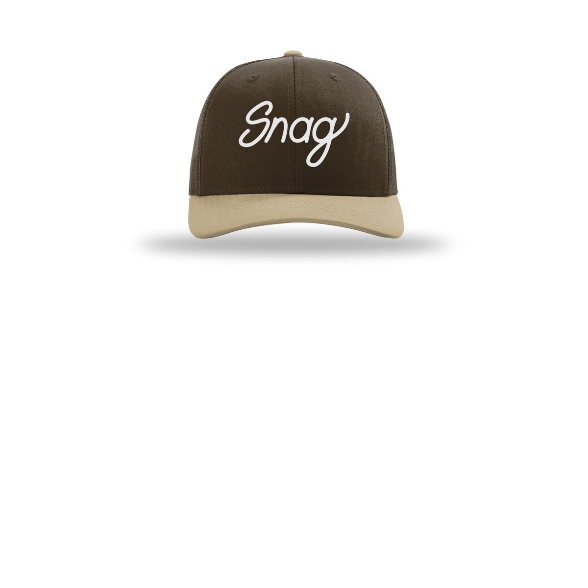 snagdelivery-richardson-trucker-cap-embroidery-capfront-R112-brownbrownkhaki-flat-front