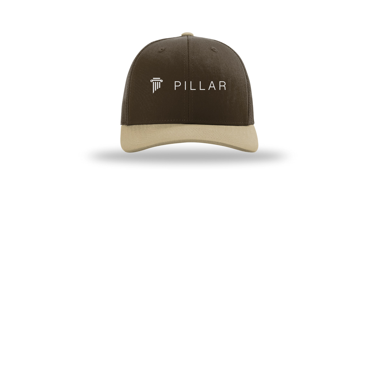 pillar-richardson-trucker-cap-embroidery-capfront-R112-brownbrownkhaki-flat-front