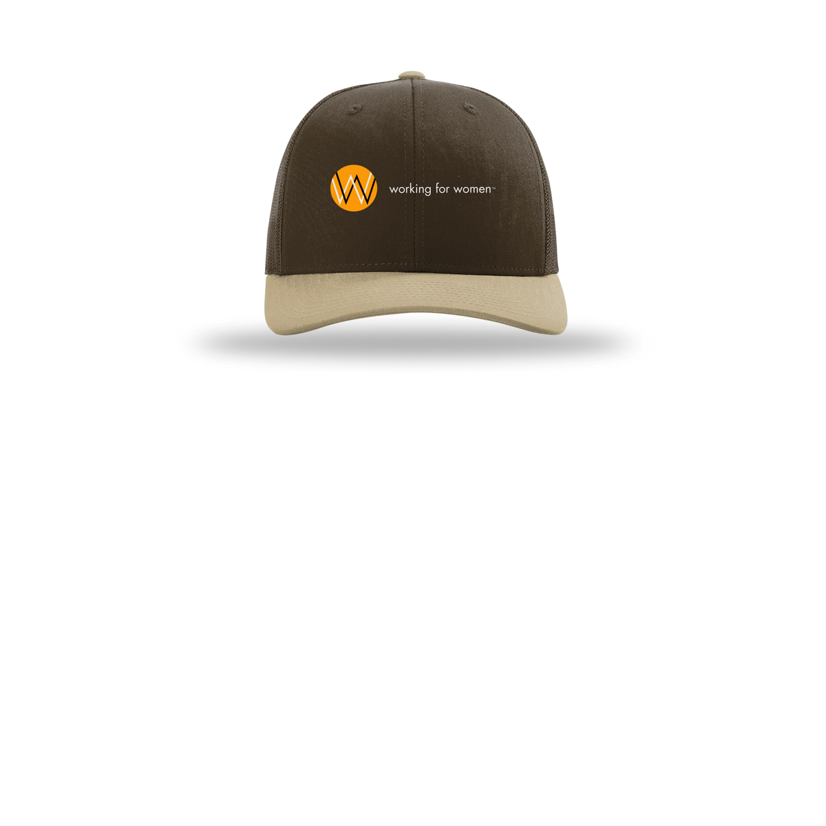 workingforwomen-richardson-trucker-cap-embroidery-capfront-R112-brownbrownkhaki-flat-front