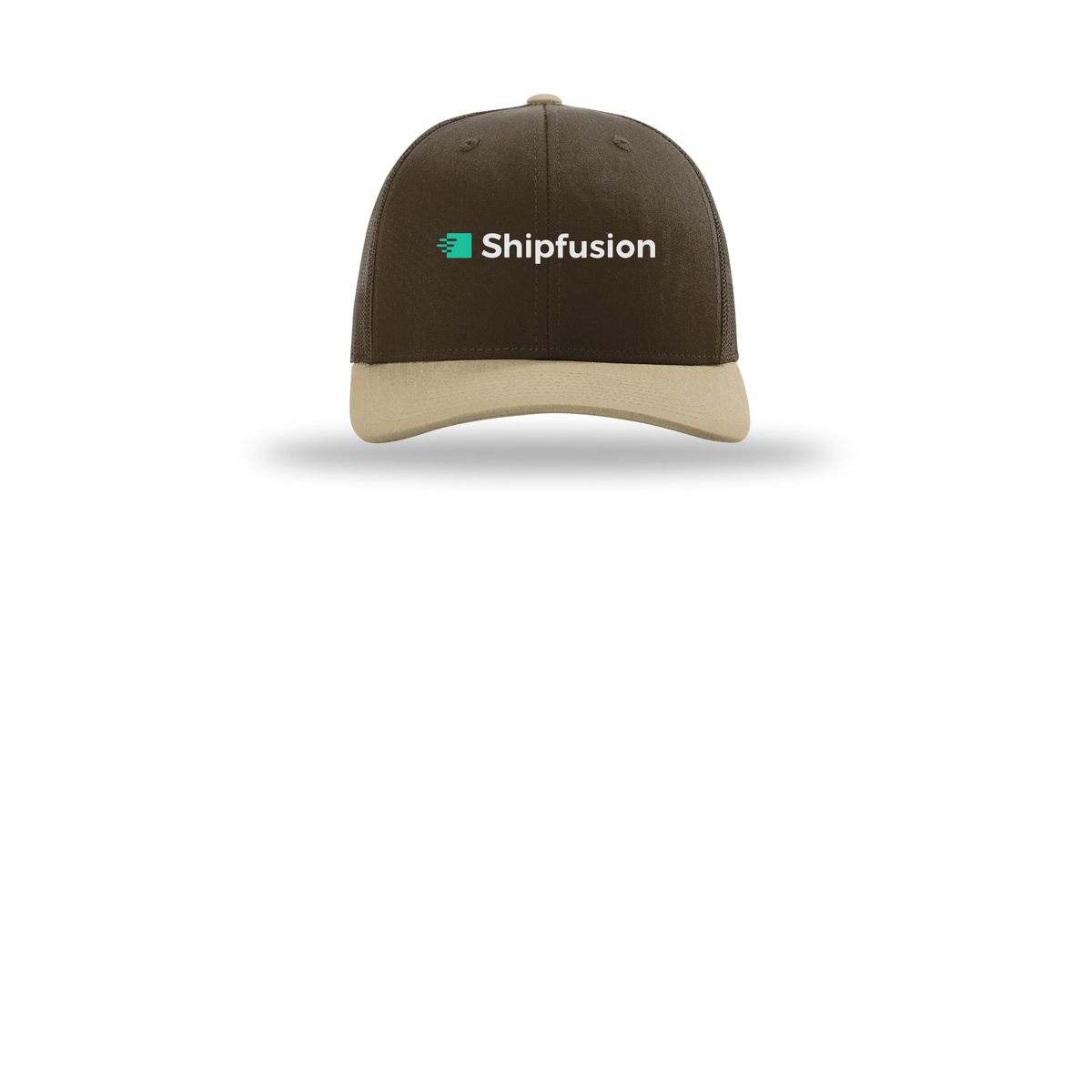 shipfusion-richardson-trucker-cap-embroidery-capfront-R112-brownbrownkhaki-flat-front