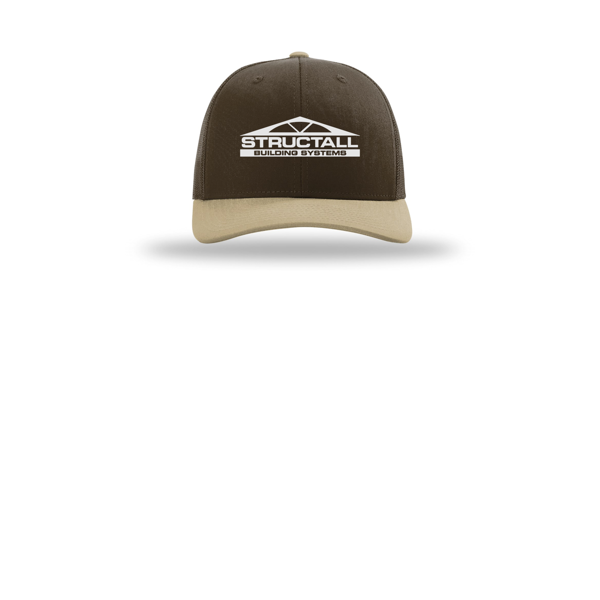 structall-richardson-trucker-cap-embroidery-capfront-R112-brownbrownkhaki-flat-front