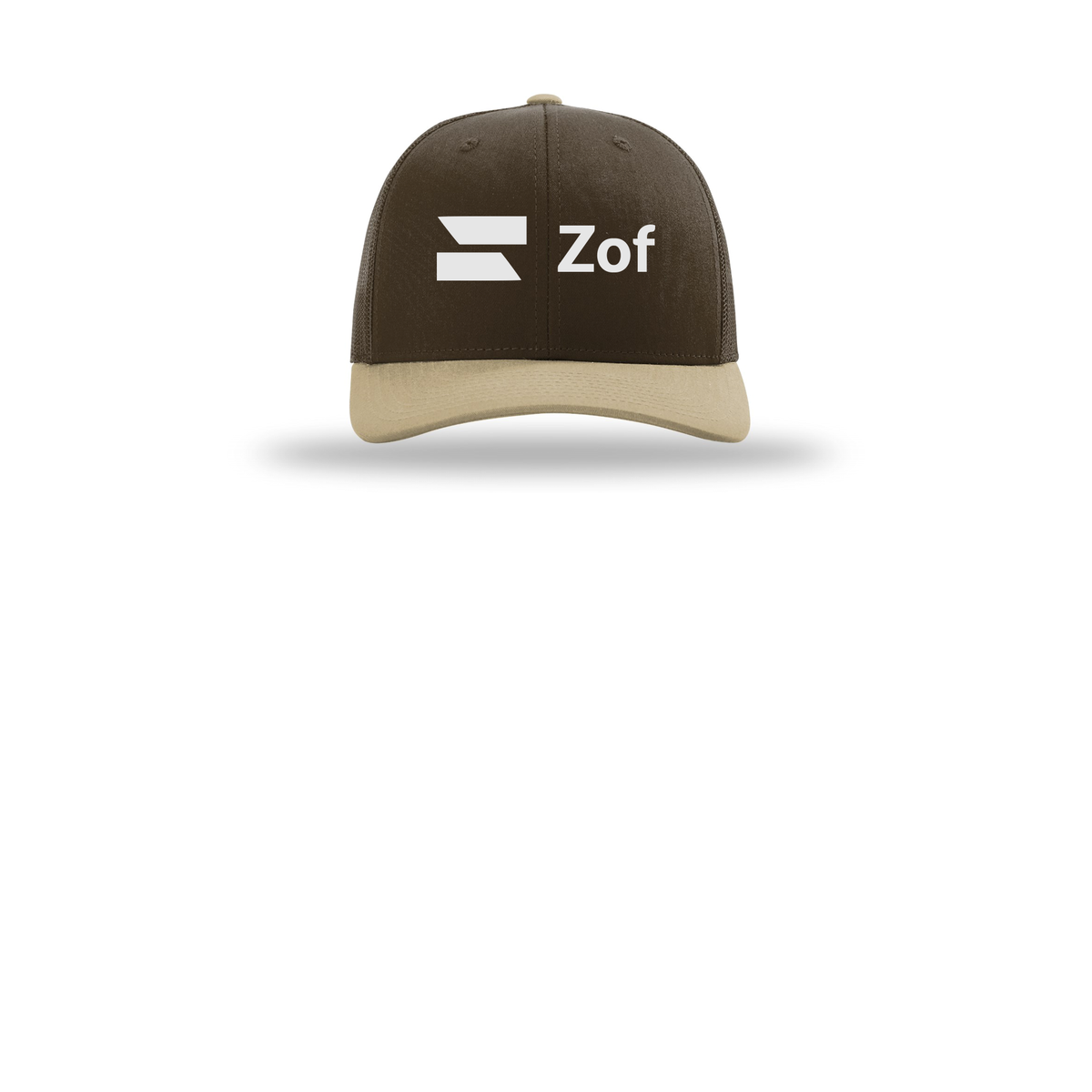 zof-richardson-trucker-cap-embroidery-capfront-R112-brownbrownkhaki-flat-front