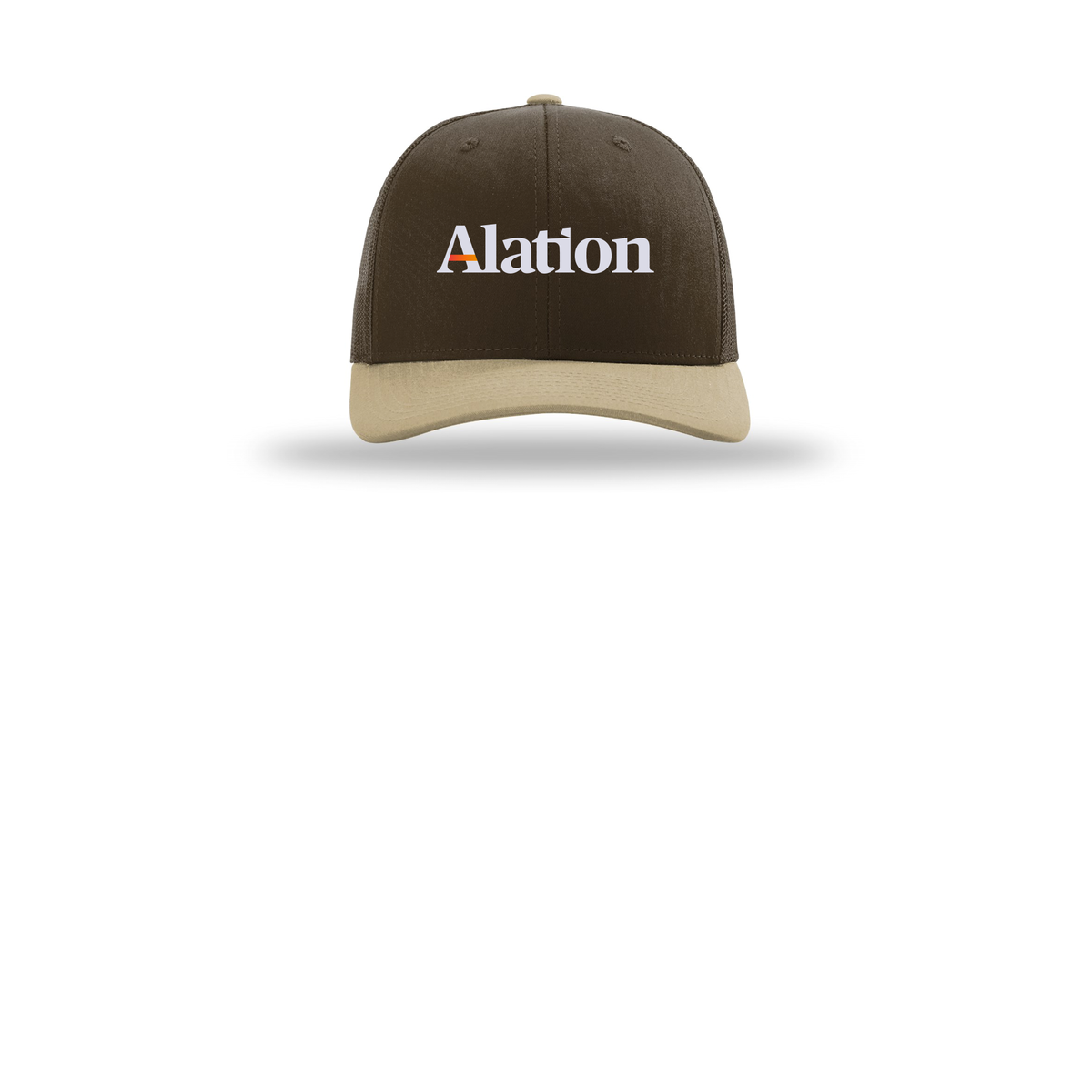alation-richardson-trucker-cap-embroidery-capfront-R112-brownbrownkhaki-flat-front