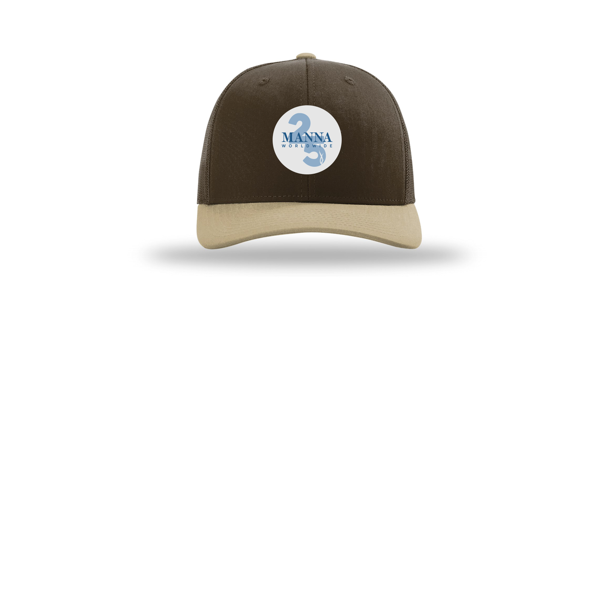 mannaworldwide-richardson-trucker-cap-embroidery-capfront-R112-brownbrownkhaki-flat-front