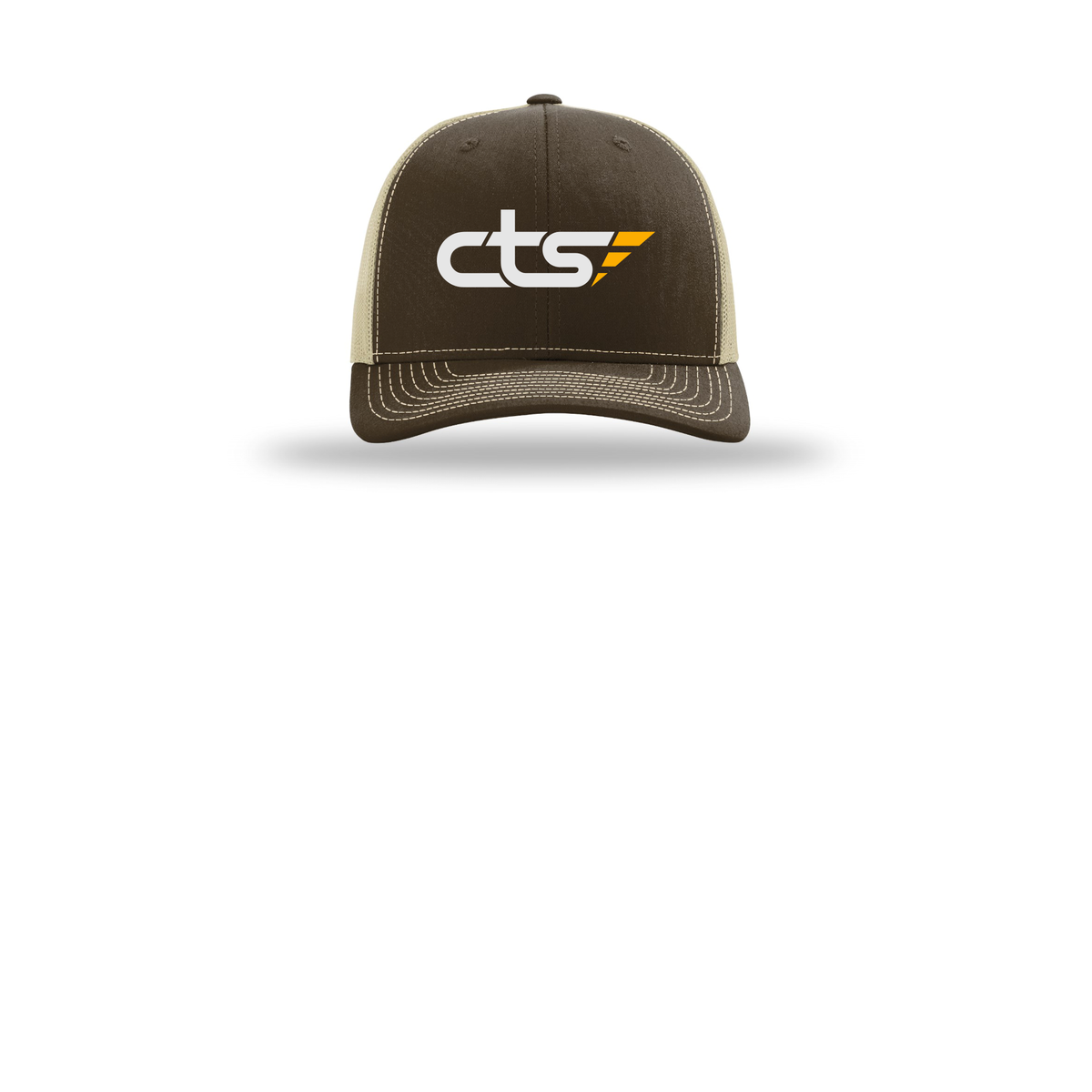 cts1-richardson-trucker-cap-embroidery-capfront-R112-brownkhaki-flat-front