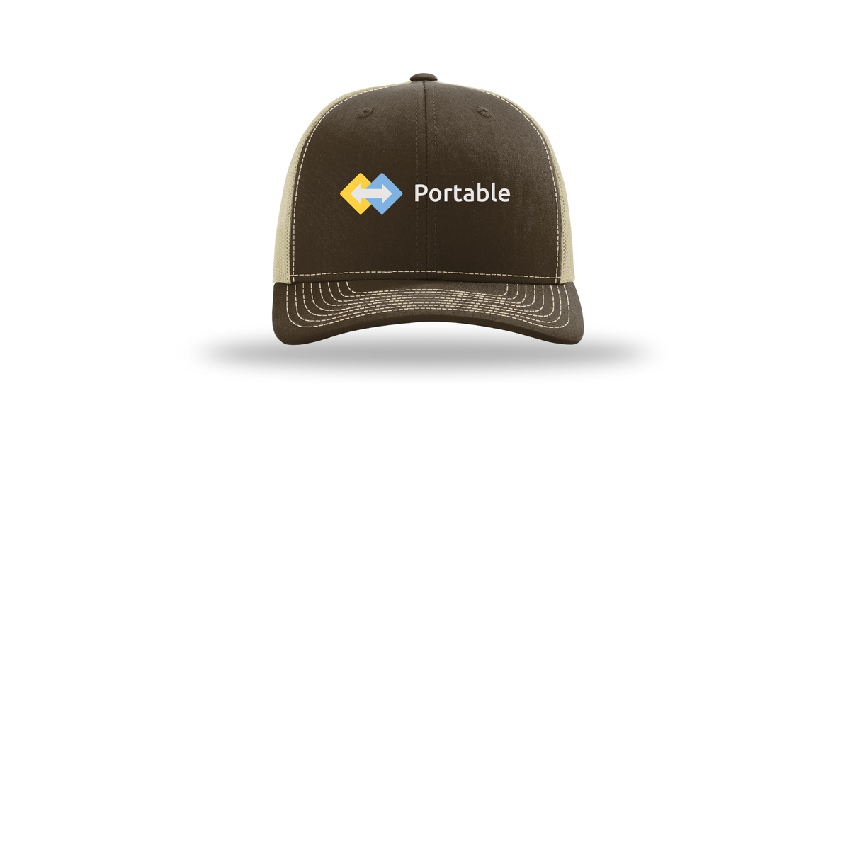 portable-richardson-trucker-cap-embroidery-capfront-R112-brownkhaki-flat-front