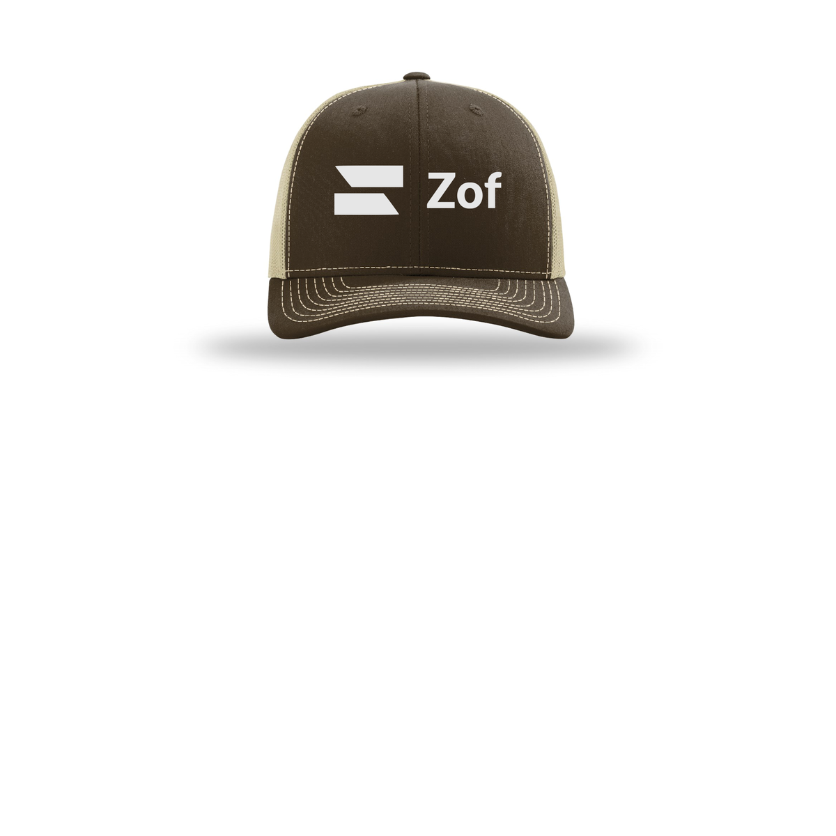 zof-richardson-trucker-cap-embroidery-capfront-R112-brownkhaki-flat-front