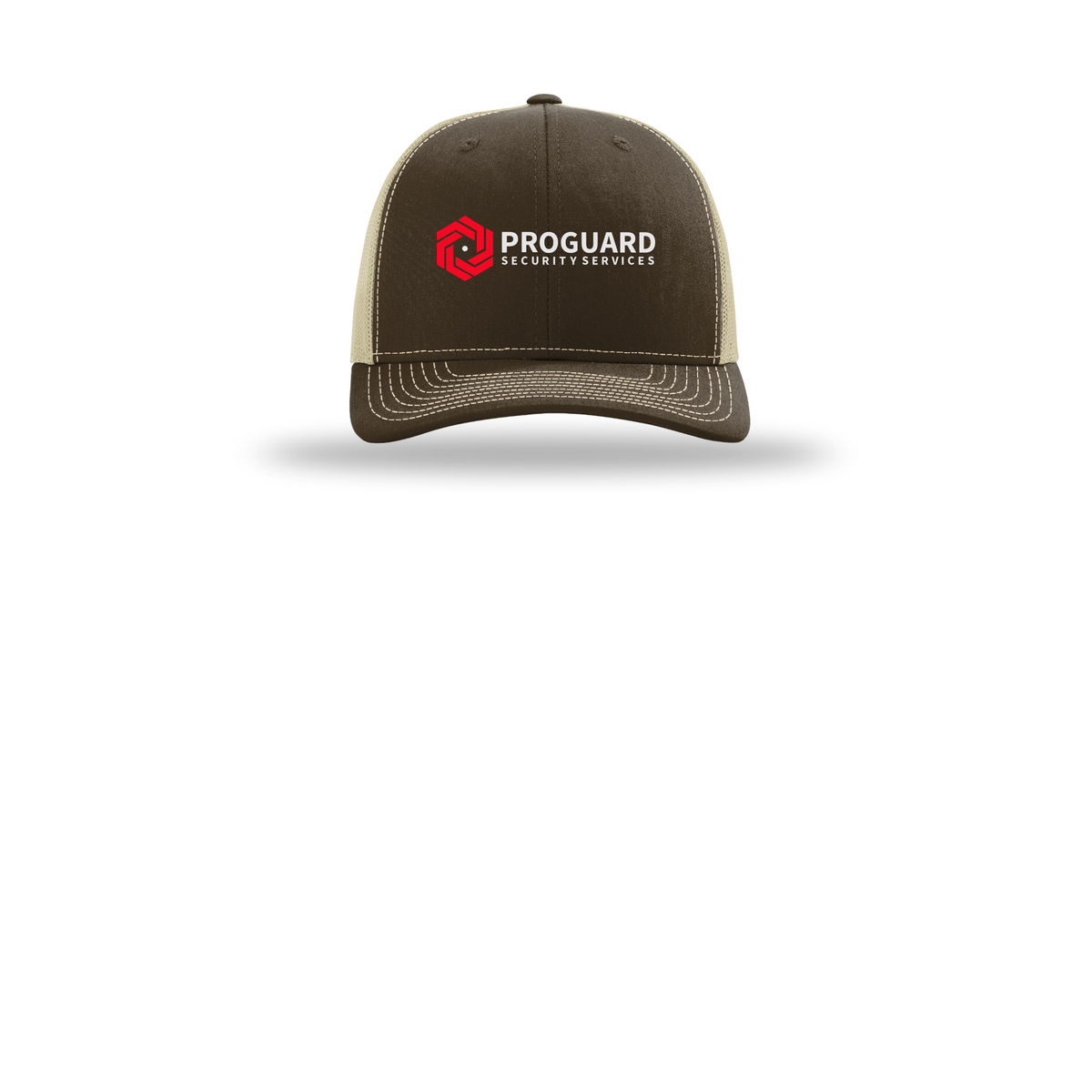 proguardsecurityservices-richardson-trucker-cap-embroidery-capfront-R112-brownkhaki-flat-front