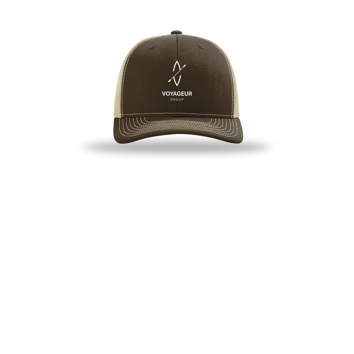 voyageurgroup-richardson-trucker-cap-embroidery-capfront-R112-brownkhaki-flat-front