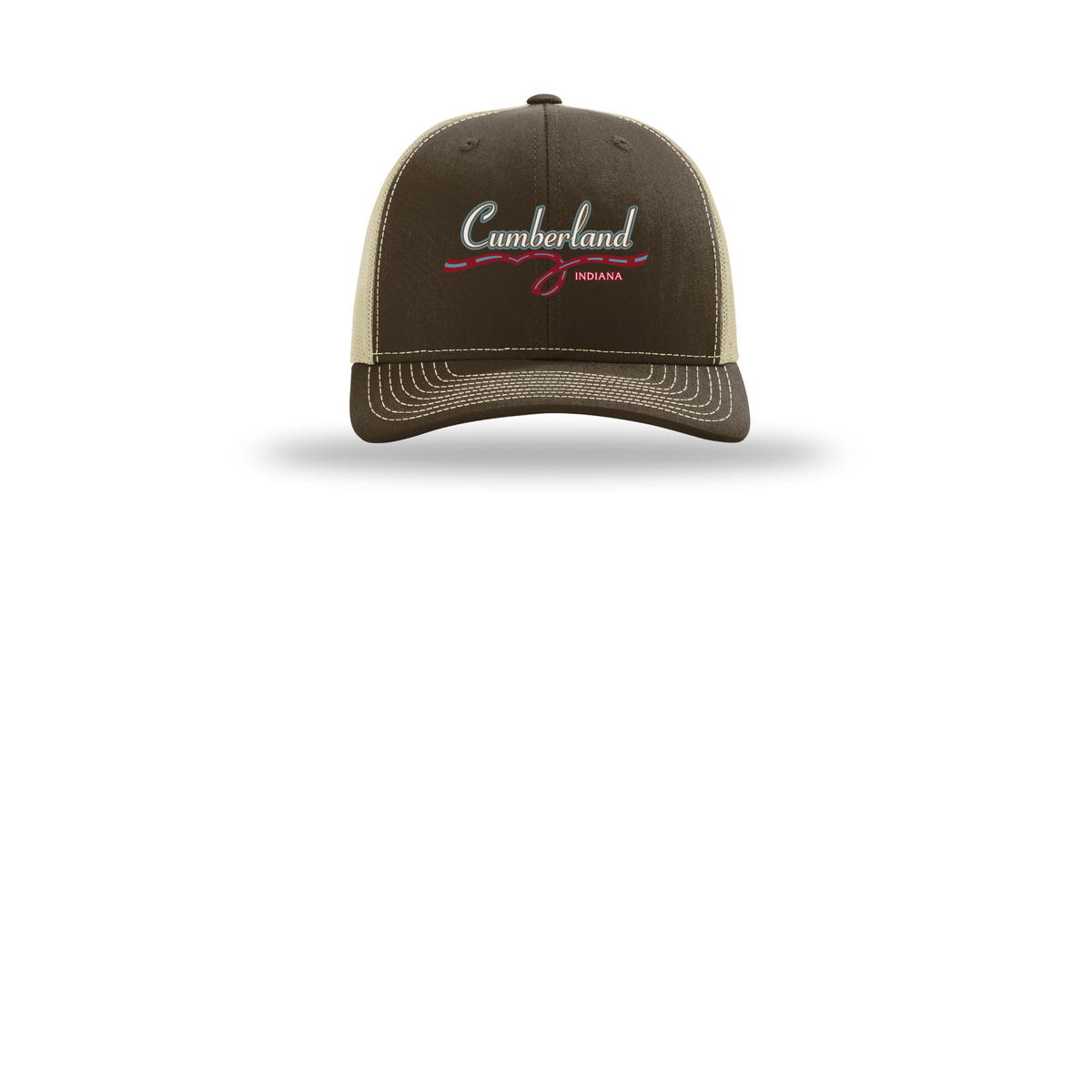 cumberland-richardson-trucker-cap-embroidery-capfront-R112-brownkhaki-flat-front